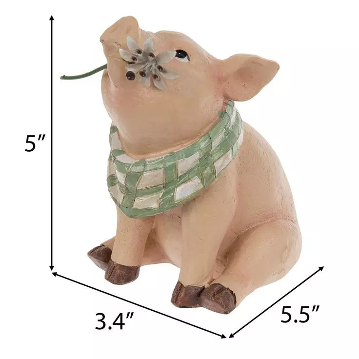 Pig Holding Flower Decor