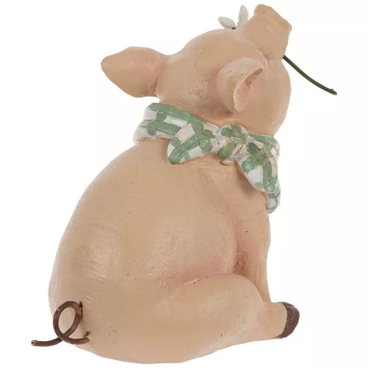 Pig Holding Flower Decor