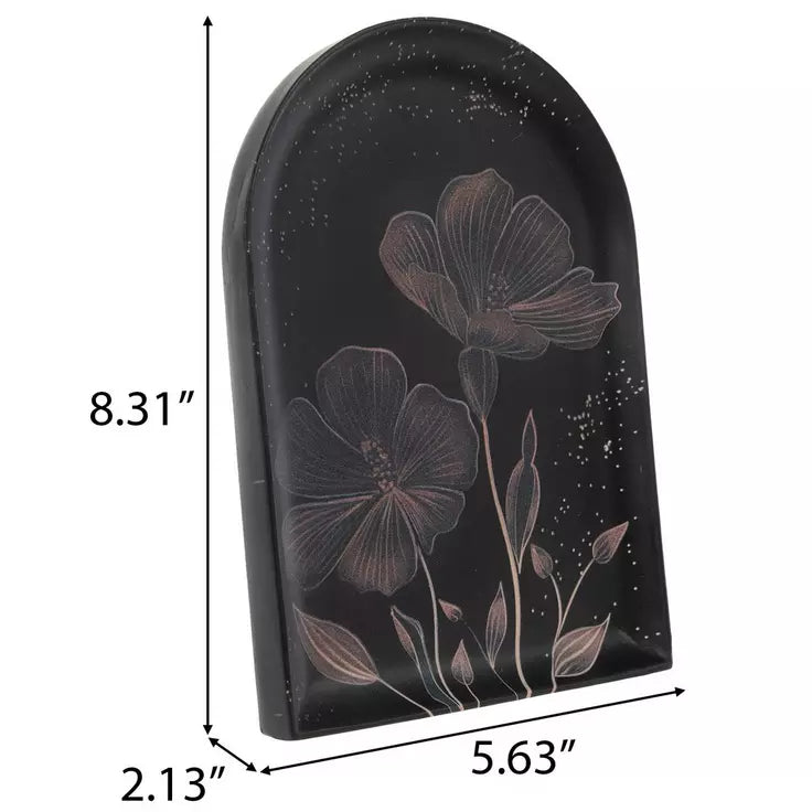 Black Arch Floral Plaque – “Midnight Bloom” 🌸