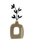 Decorative Wooden Vase Collection with Metal Leaf Accent