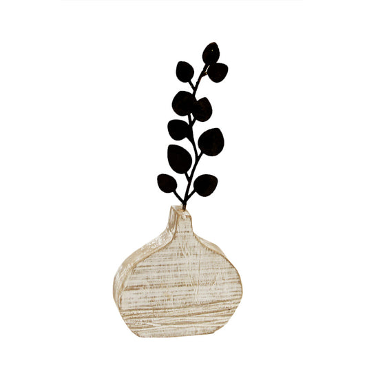 Decorative Wooden Vase Collection with Metal Leaf Accent