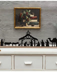 Metal Silhouette Nativity Scene on Wooden Base
