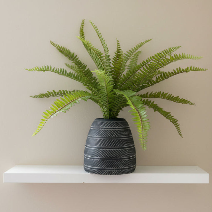 Black Textured Planter with Fern