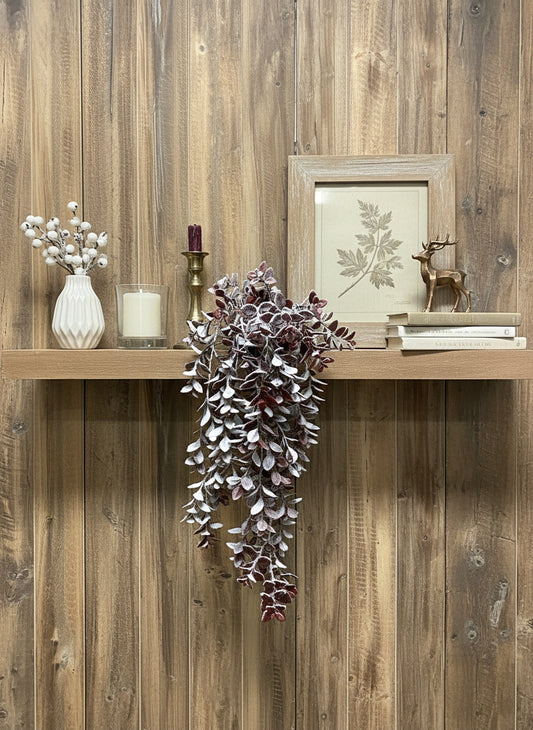 Frosted Burgundy Hanging Greenery – Winter Wall Décor