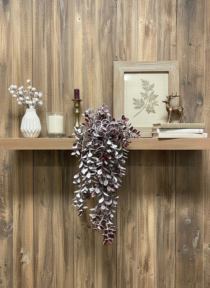 Frosted Burgundy Hanging Greenery – Winter Wall Décor