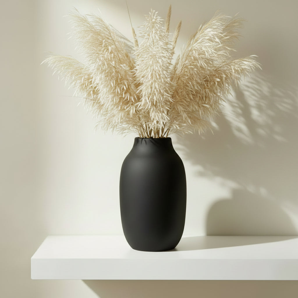 Matte Black Planter with Pampas Grass