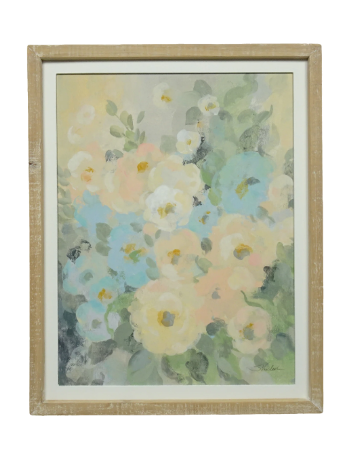 Pastel Floral Prints In Wood Frame