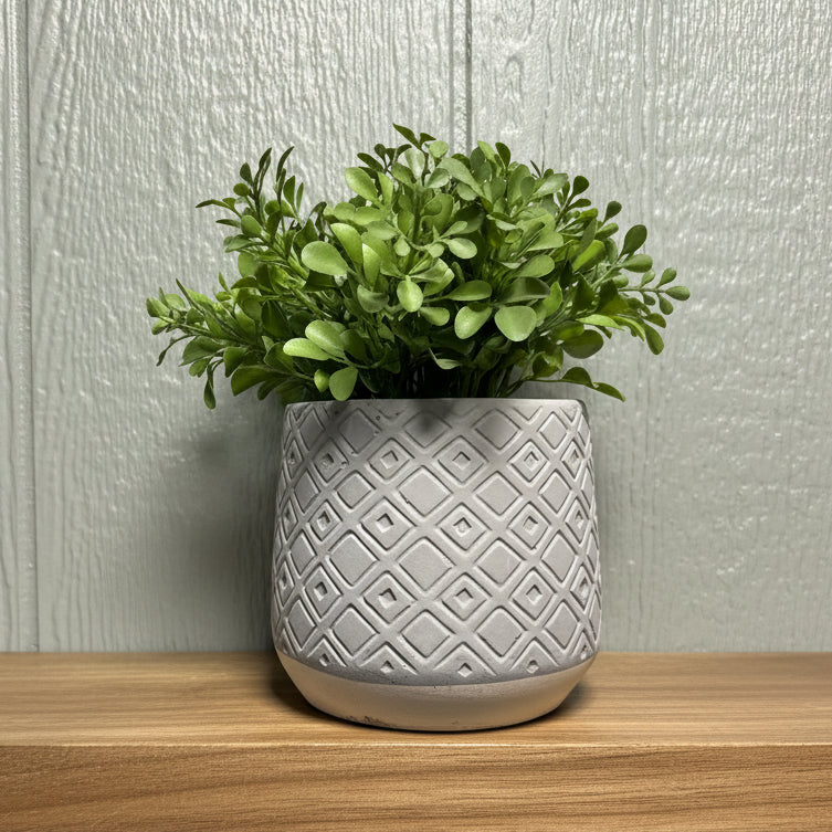 Grey Textured Planter with Greenery
