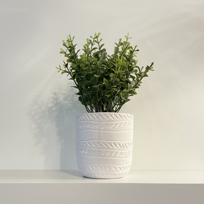 White Concrete Vase with Greenery
