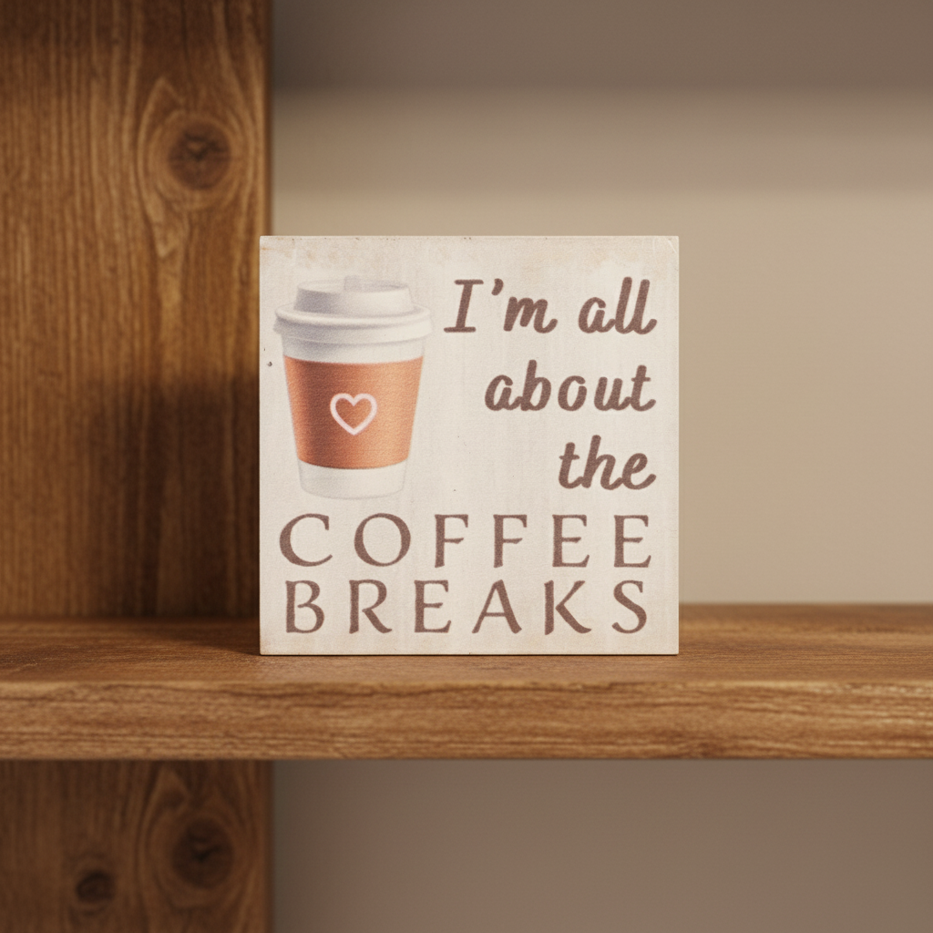 “I’m All About the Coffee Breaks” Mini Wood Block Sign