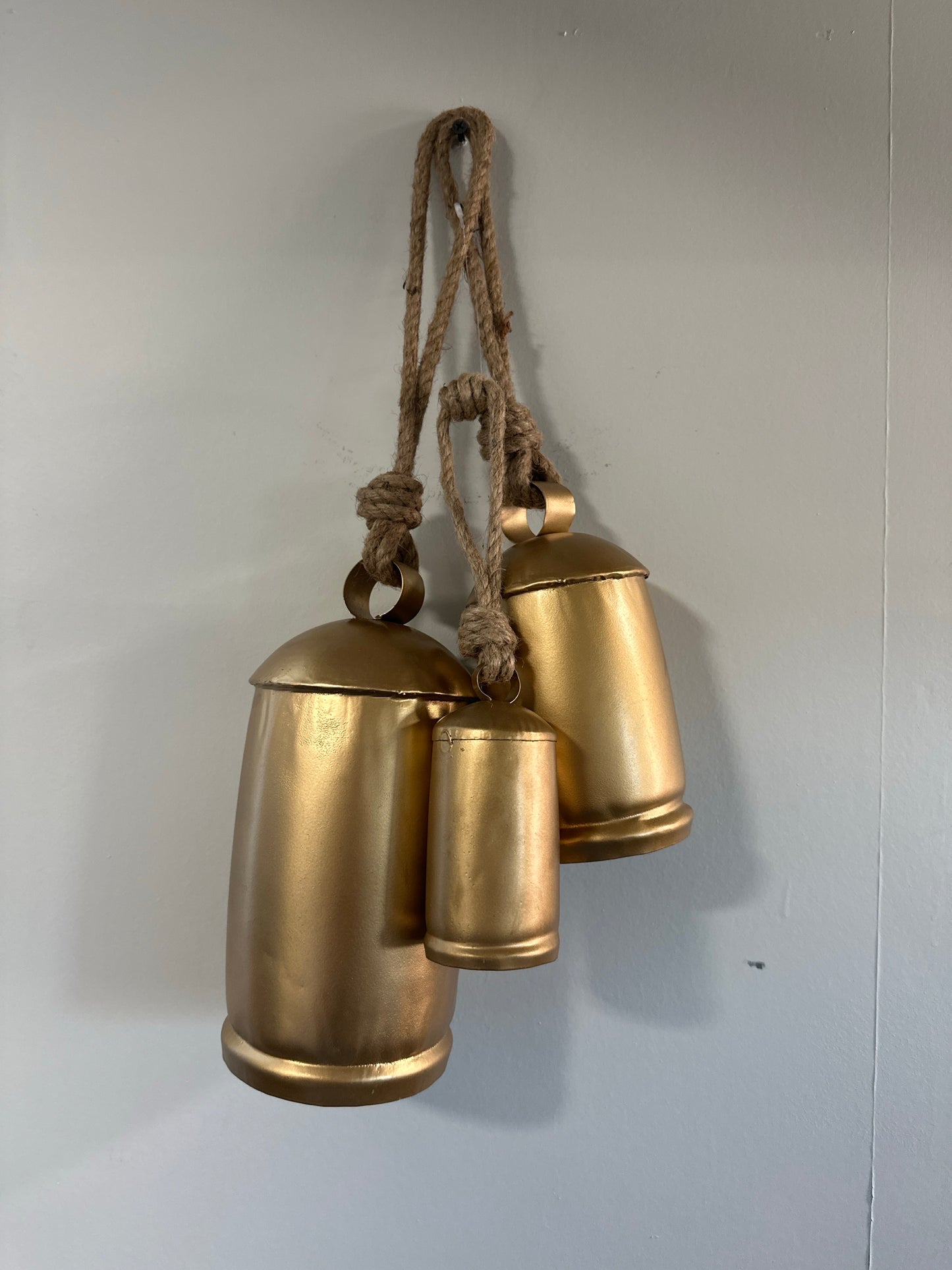 Gold Metal Bells with Rope Hanger