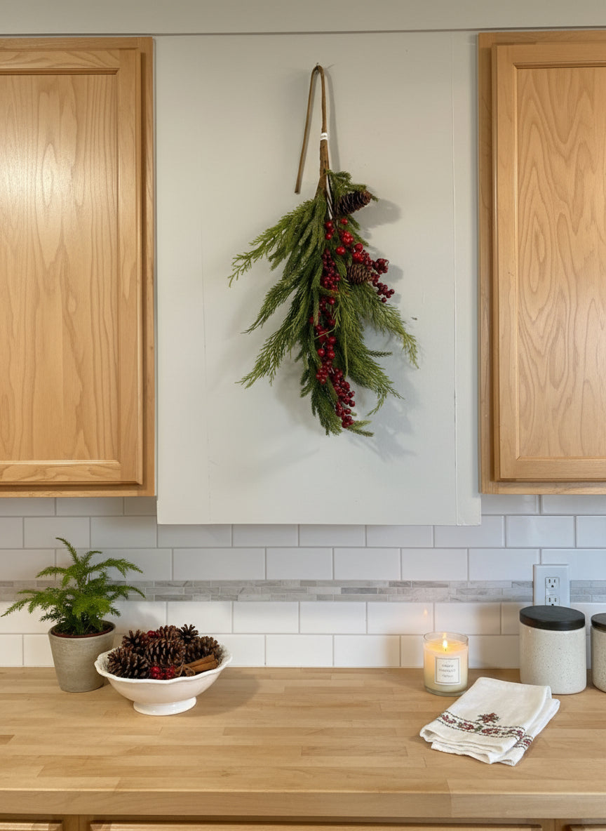 Holiday Greenery Swag with Berries & Pinecones
