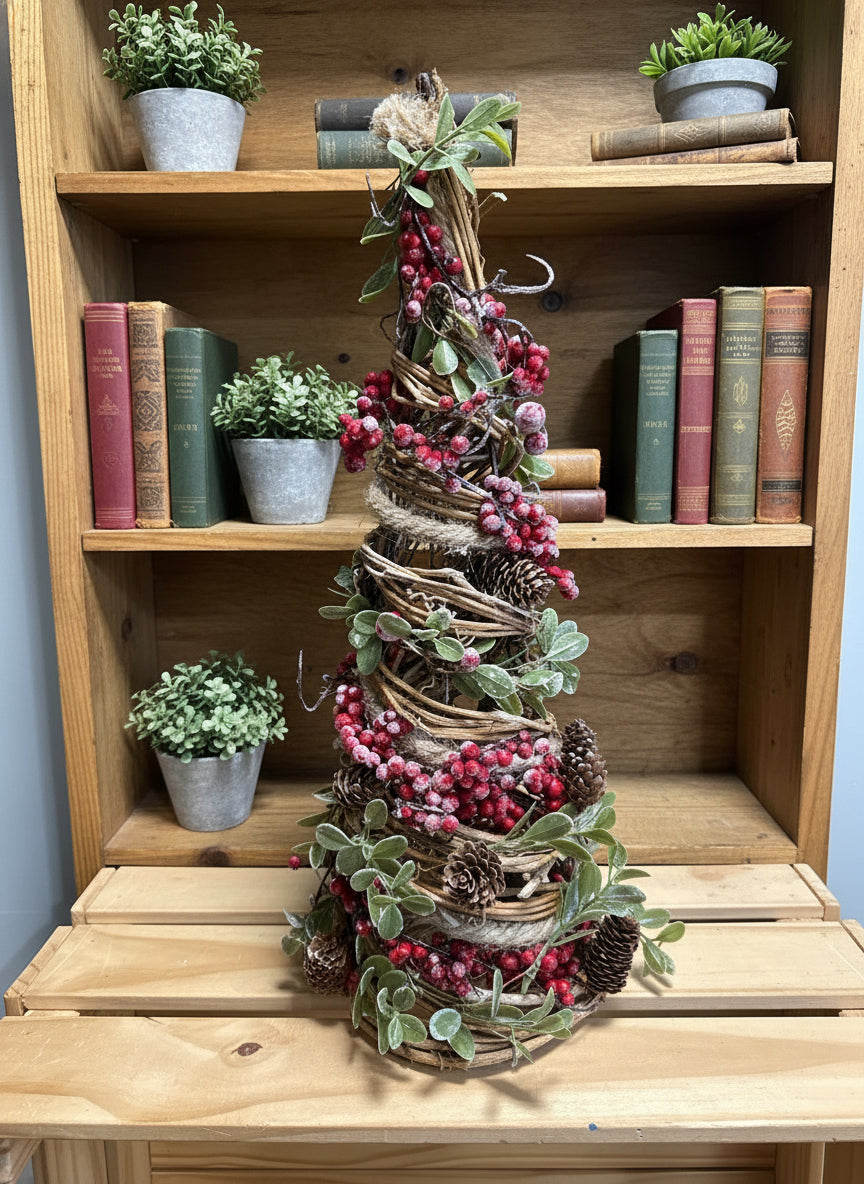 Frosted Berry & Pinecone Grapevine Tree