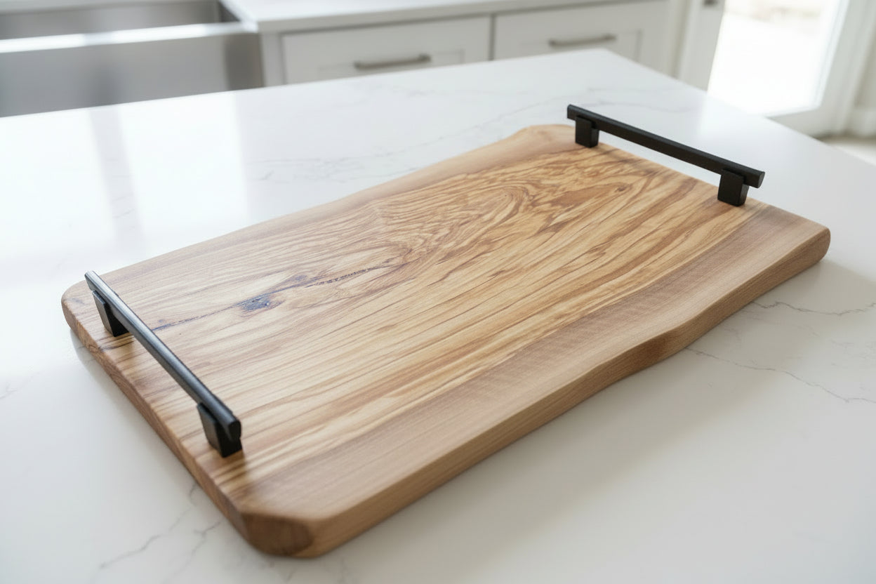 Handcrafted Wood & Resin Serving Trays with Handles