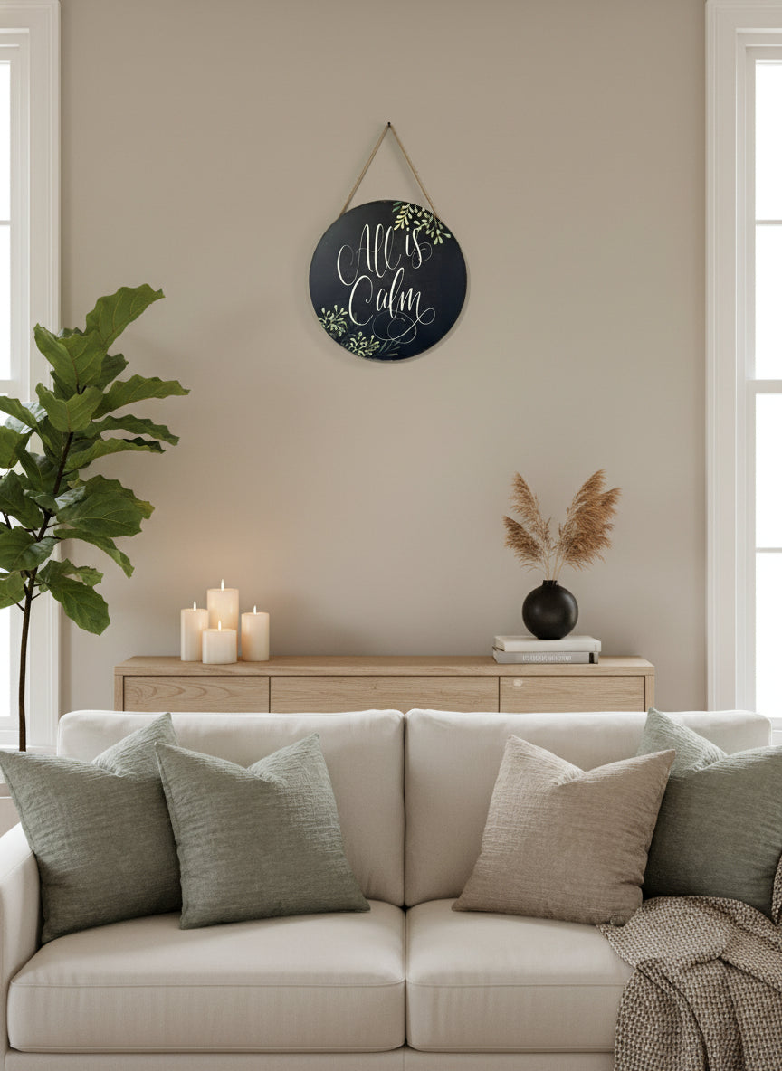 “All Is Calm” Round Hanging Sign