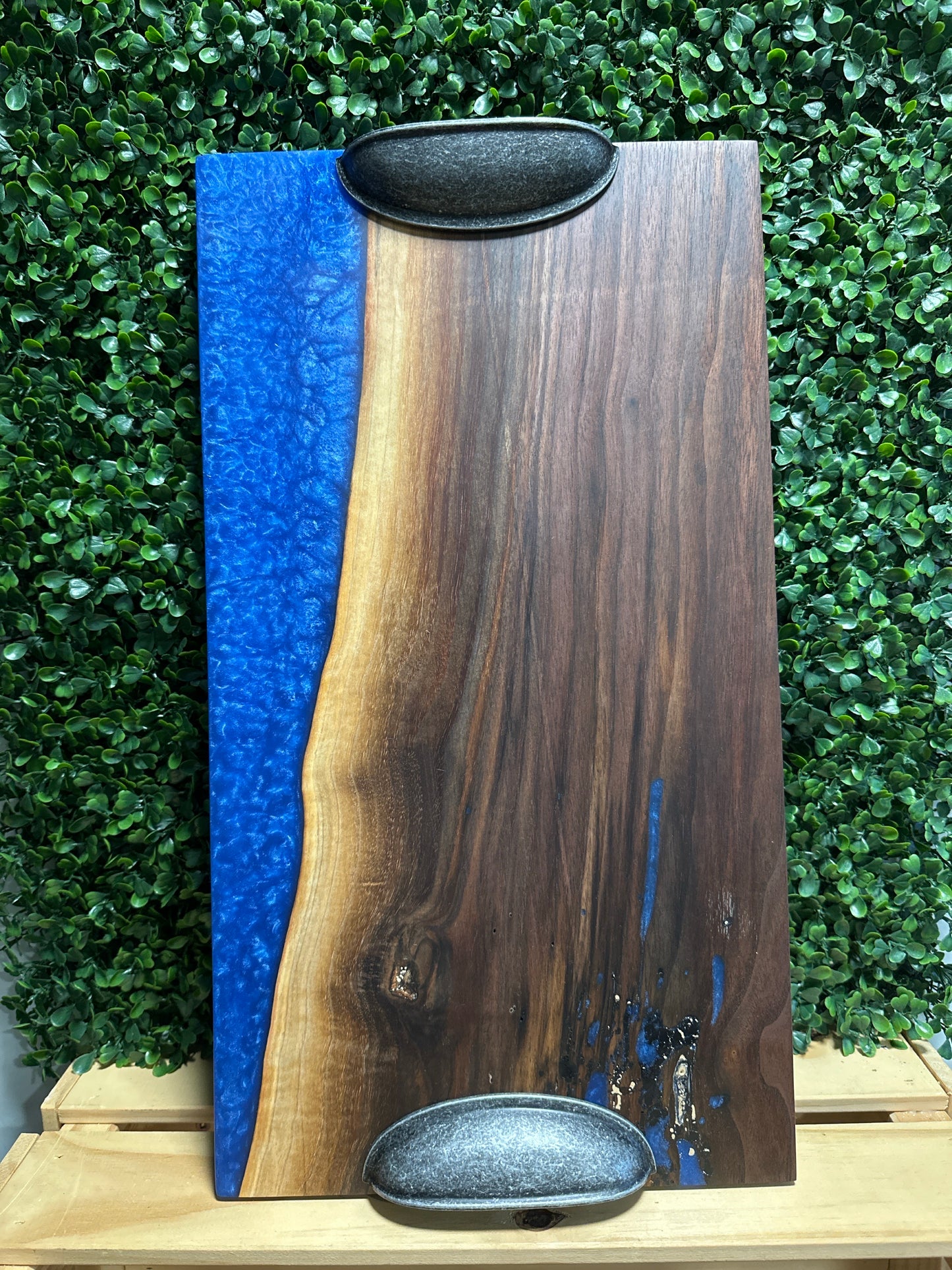 Black Walnut & Blue Resin Serving Tray