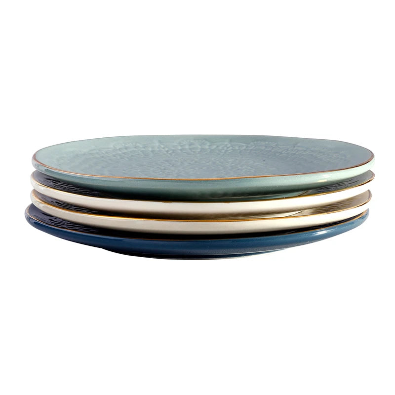 Blue Gold Rim Stamped Plates- Set Of 4