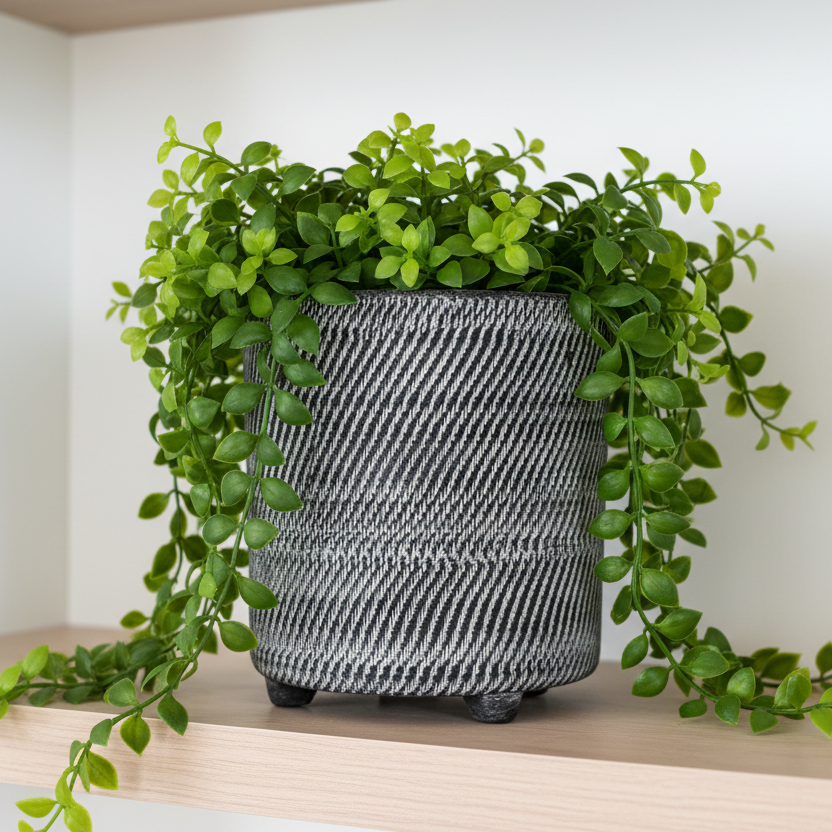 Black footed stoneware pot