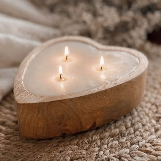 Wooden Heart Candle Bowl- Little Beausoleil Candle Co.