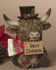 Holiday Highland Cow Figurines with Signs