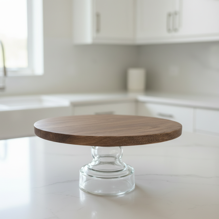 Mudpie Wood Glass Cake Stand