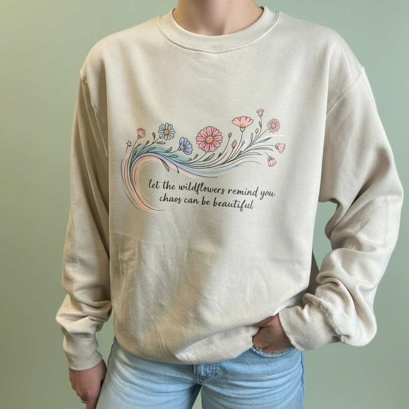 "Let The Wildflowers Remind You.." Crew Neck: Size M