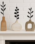 Decorative Wooden Vase Collection with Metal Leaf Accent