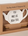 Tea Bag Holder & Teaspoon Set – Fun Phrases for Tea Lovers