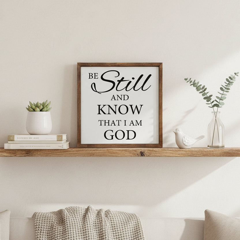 "Be Still and Know That I Am God" Wood Framed Sign