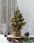 14.5" Pre-Lit Flocked Tabletop Christmas Tree with Berries & Burlap Base
