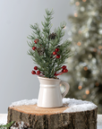 Evergreen & Berry Arrangement in White Pitcher