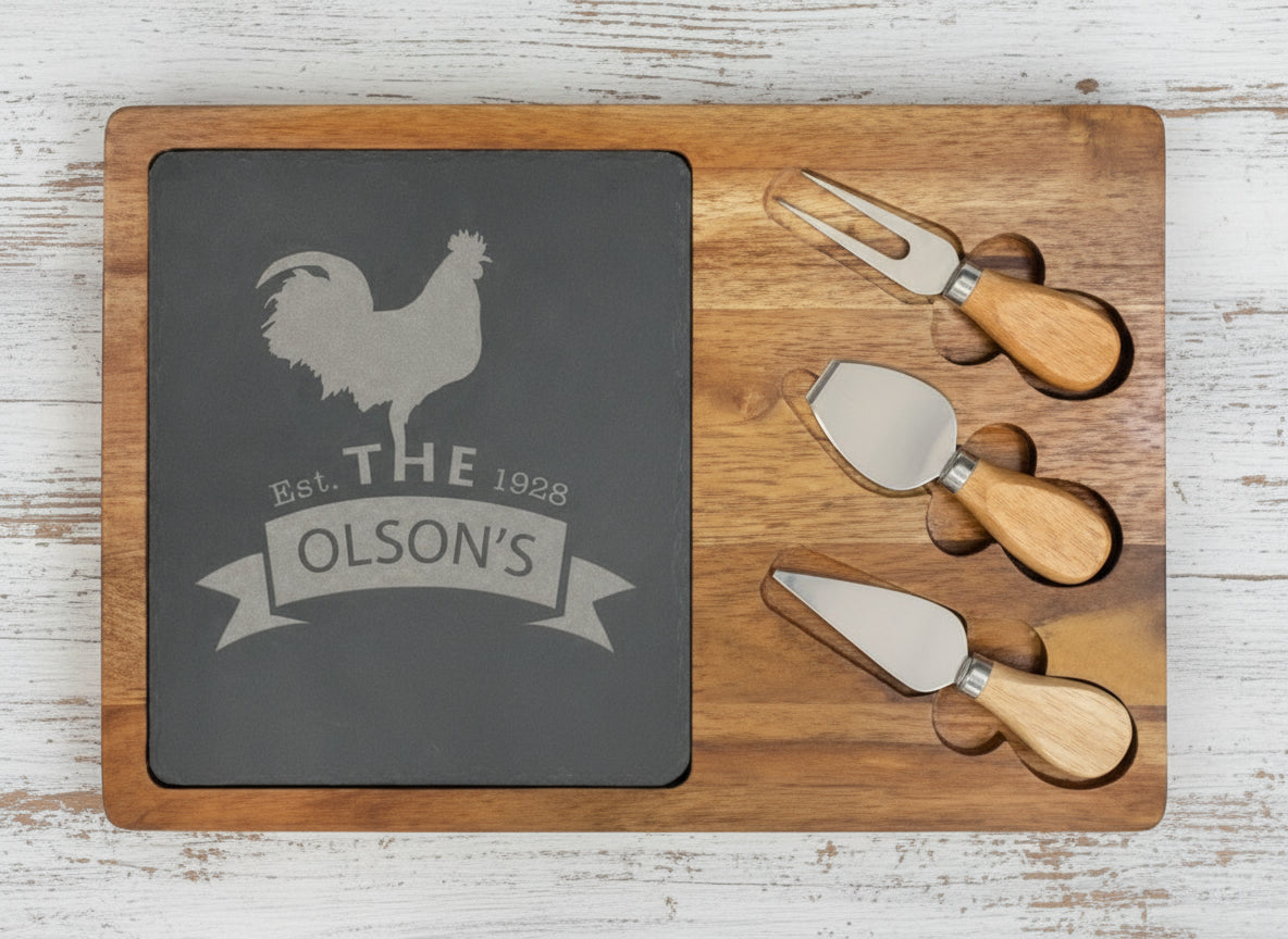 Engravable Slate / Wood Charcuterie Cheese Set