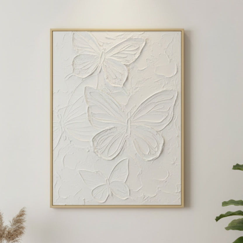 Butterfly Textured Canvas Wood Framed Wall Art