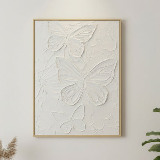 Butterfly Textured Canvas Wood Framed Wall Art