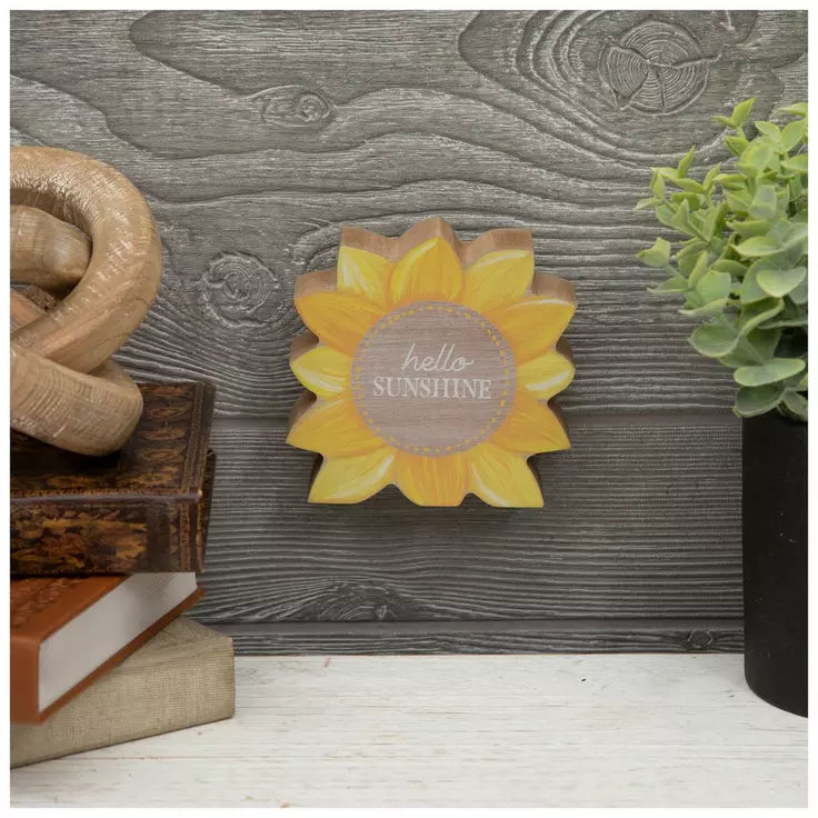 “Hello Sunshine” Wooden Sunflower Block Sign