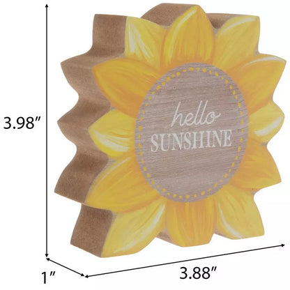 “Hello Sunshine” Wooden Sunflower Block Sign