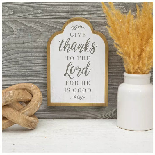 “Give Thanks to the Lord” Arched Wooden Sign