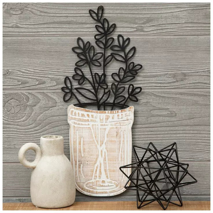 Potted Flowers Wood Decor