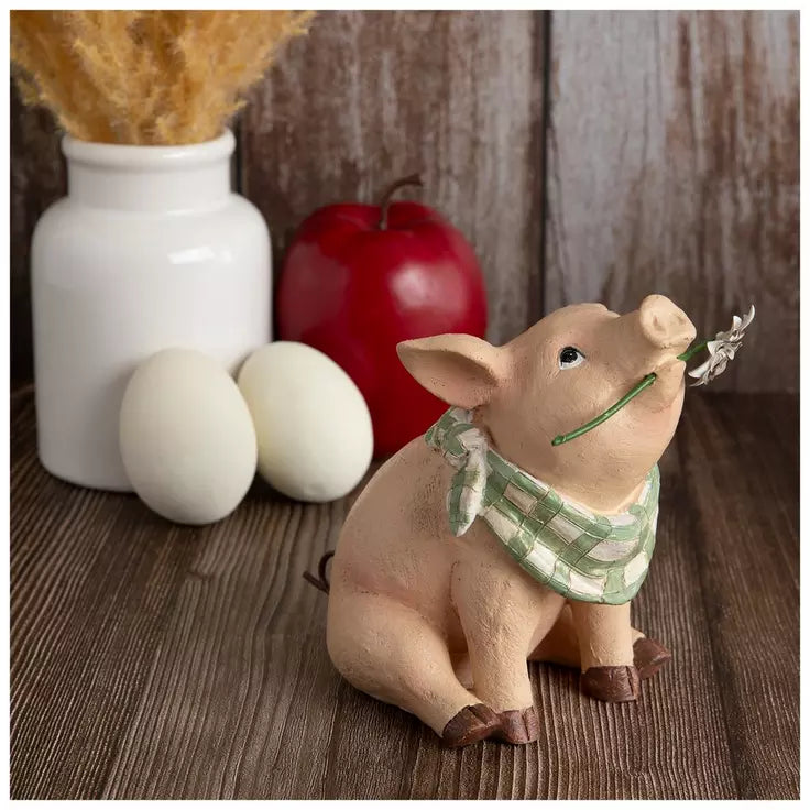 Pig Holding Flower Decor
