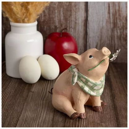 Pig Holding Flower Decor