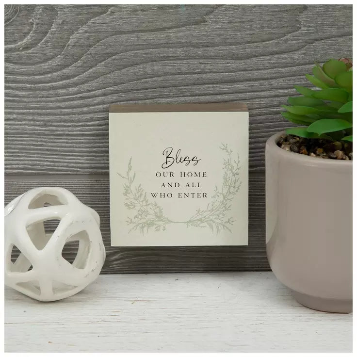 “Bless Our Home and All Who Enter” Mini Wooden Block Sign