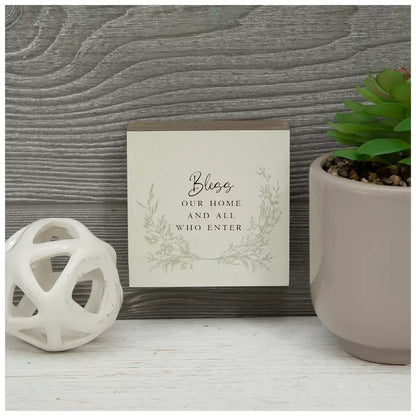 “Bless Our Home and All Who Enter” Mini Wooden Block Sign