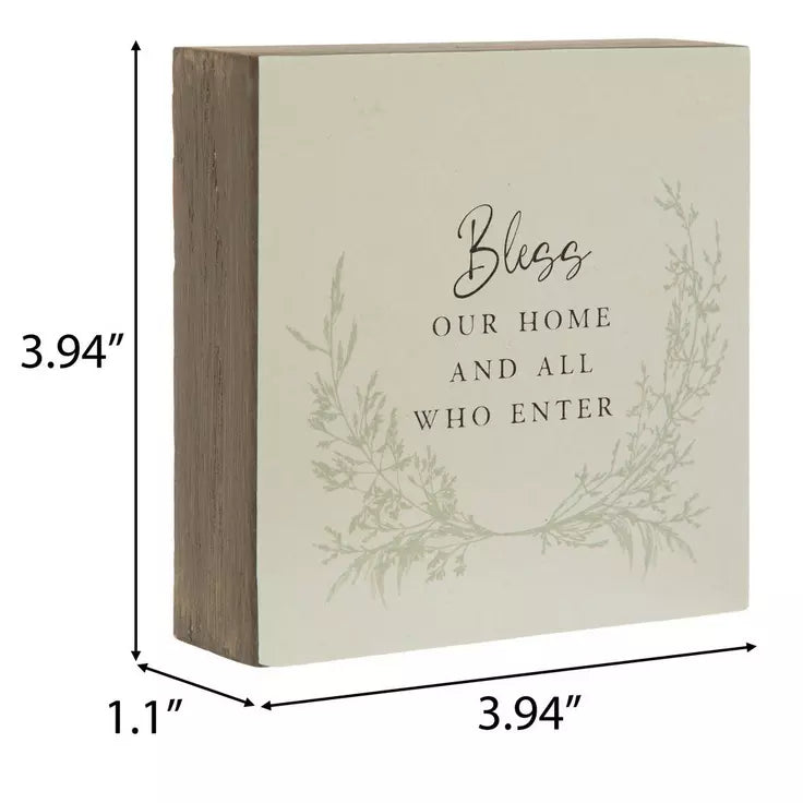 “Bless Our Home and All Who Enter” Mini Wooden Block Sign