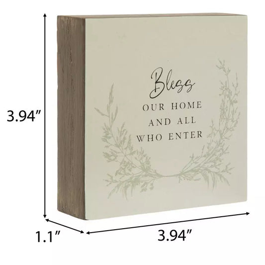 “Bless Our Home and All Who Enter” Mini Wooden Block Sign
