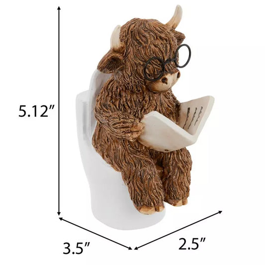 Highland Cow Reading on the Toilet Figurine – “A Moo-ment of Peace” 🐮📖🚽