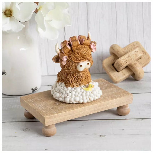 Highland Cow with Hair Rollers Figurine – “Bubble Bath Babe” 🛁🐮