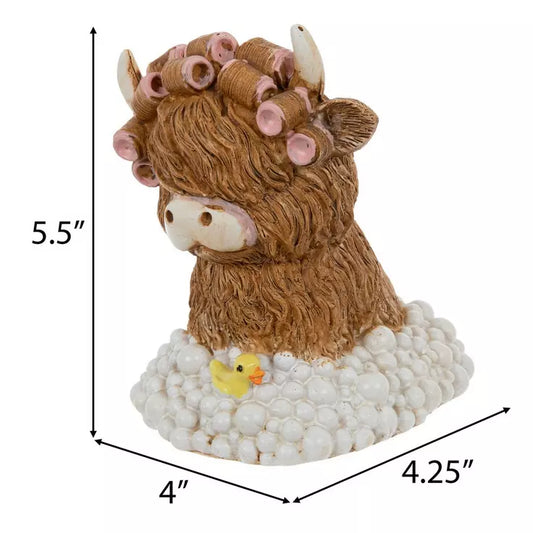 Highland Cow with Hair Rollers Figurine – “Bubble Bath Babe” 🛁🐮