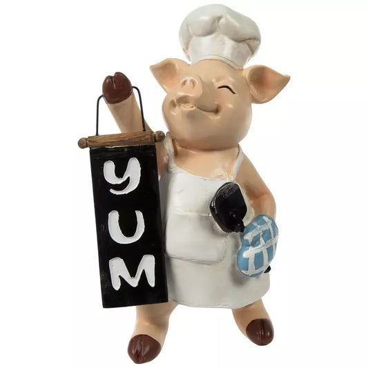 Chef Pig Holding Sign