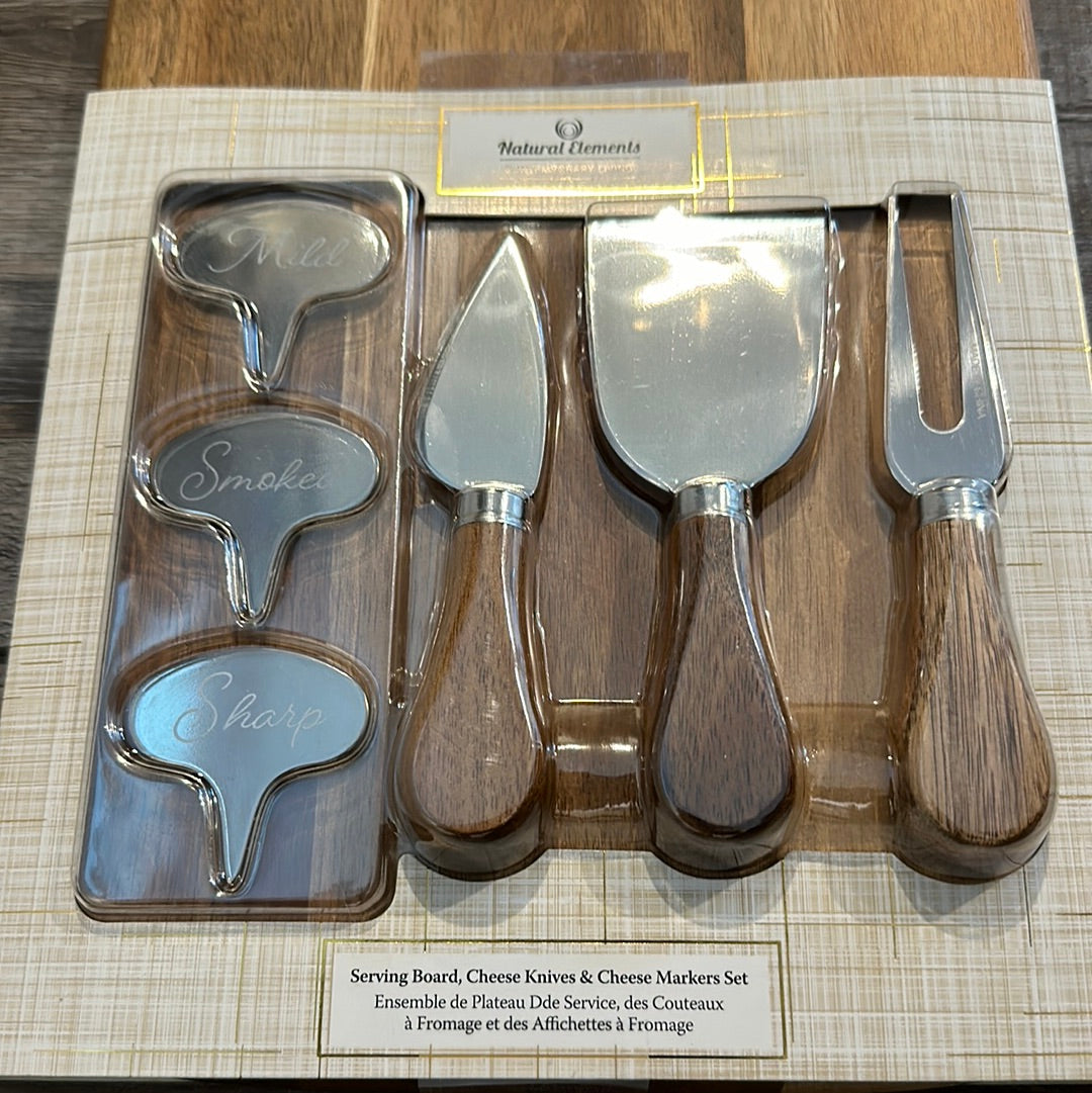 Antler Serving Board, Cheese Knives and Cheese Markers Set