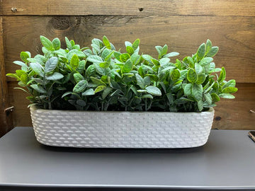 Rectangle White Basket Planter with Artificial Greenery